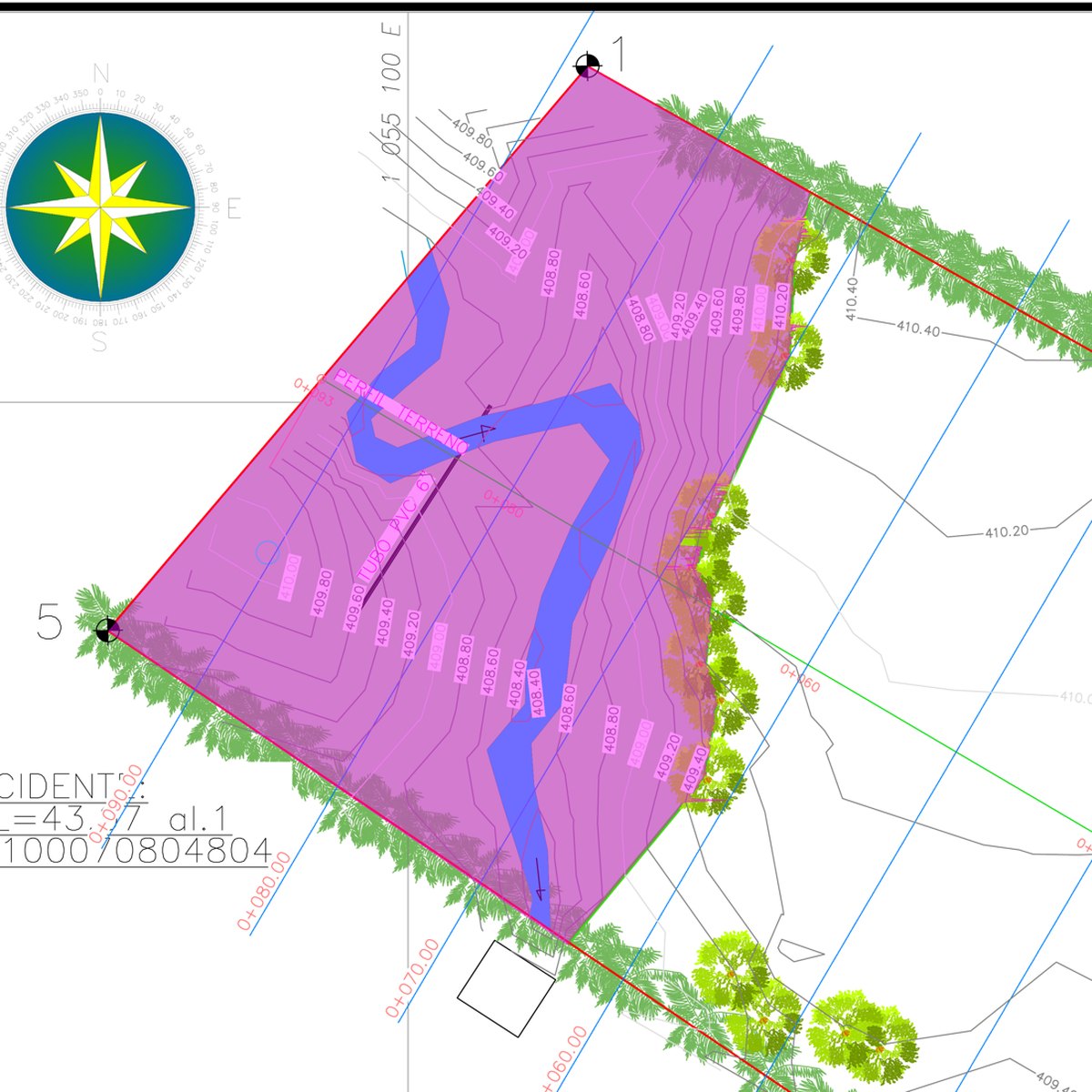 Polígono medido superpuesto en magenta sobre la zona de reserva del plano